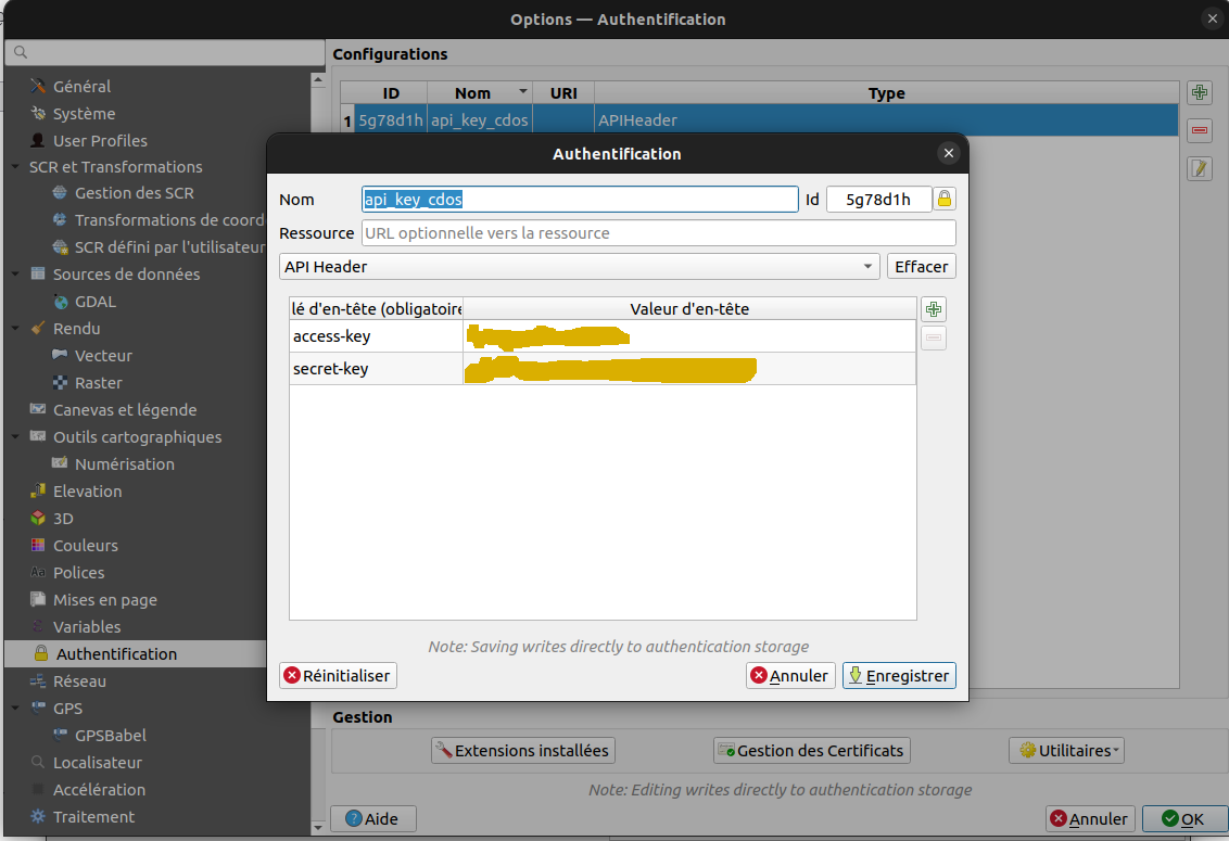 QGIS authentication parameters